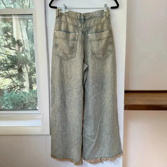 NWT Free People Old West Slouchy Jeans Wide Leg Denim We The Free Blue Tan 28 - Picture 8 of 17
